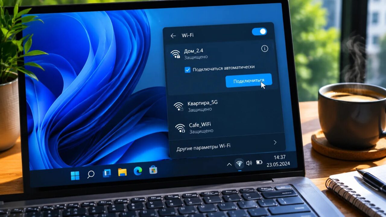 подключение к wi-fi на windows 11 через панель задач выбор сети