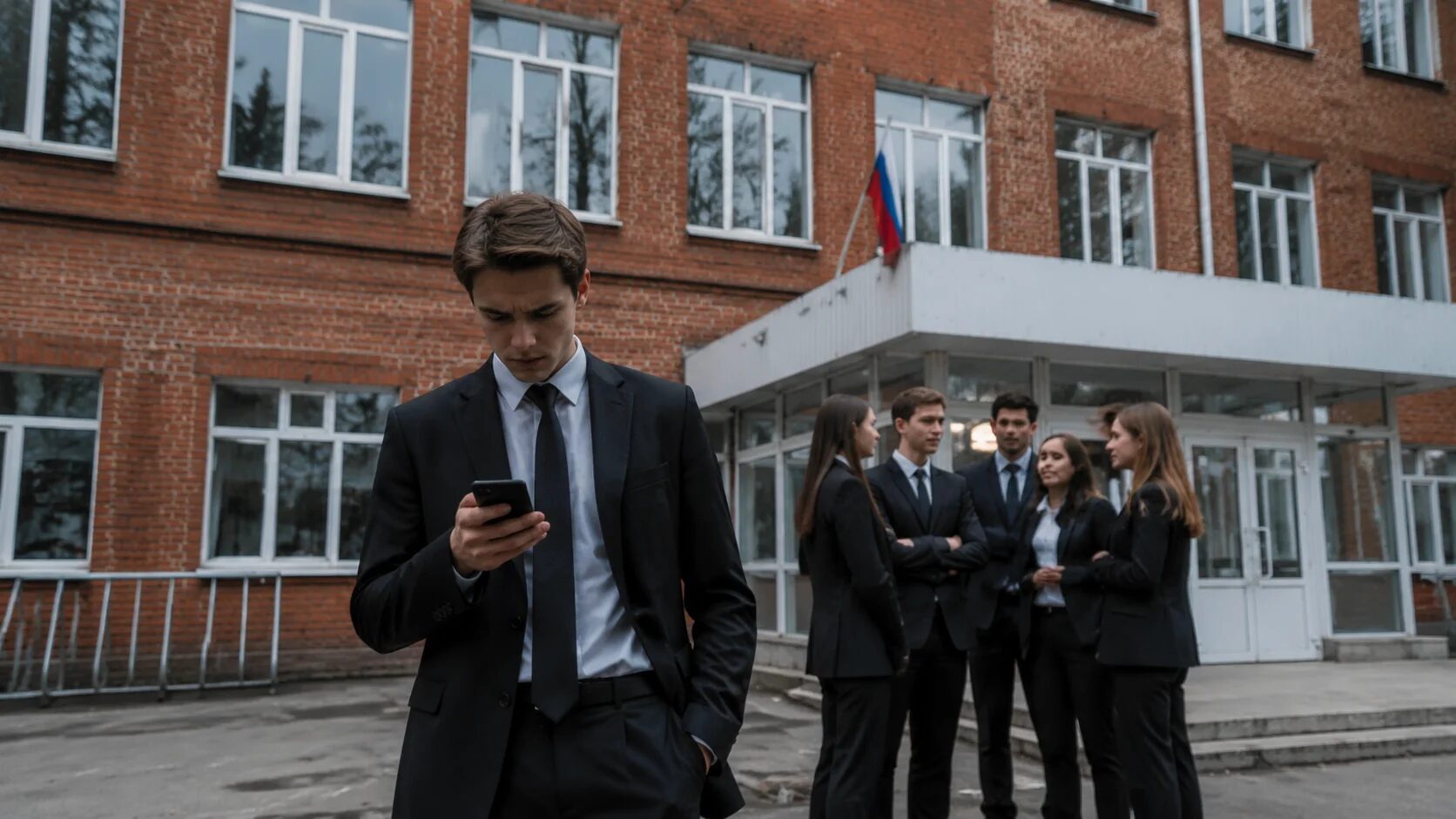 Грустные выпускники на крыльце техникума