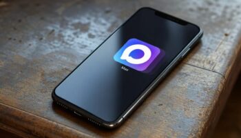Старый стол, на нём iPhone c иконкой мессенджера Макс
