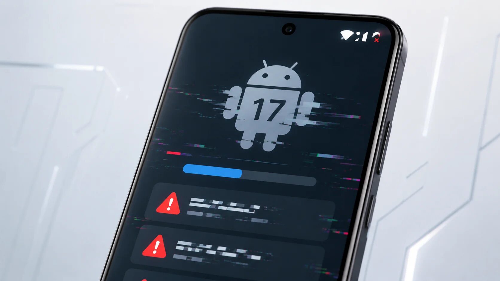Смартфон Google Pixel с ошибками на экране после обновления Android 17