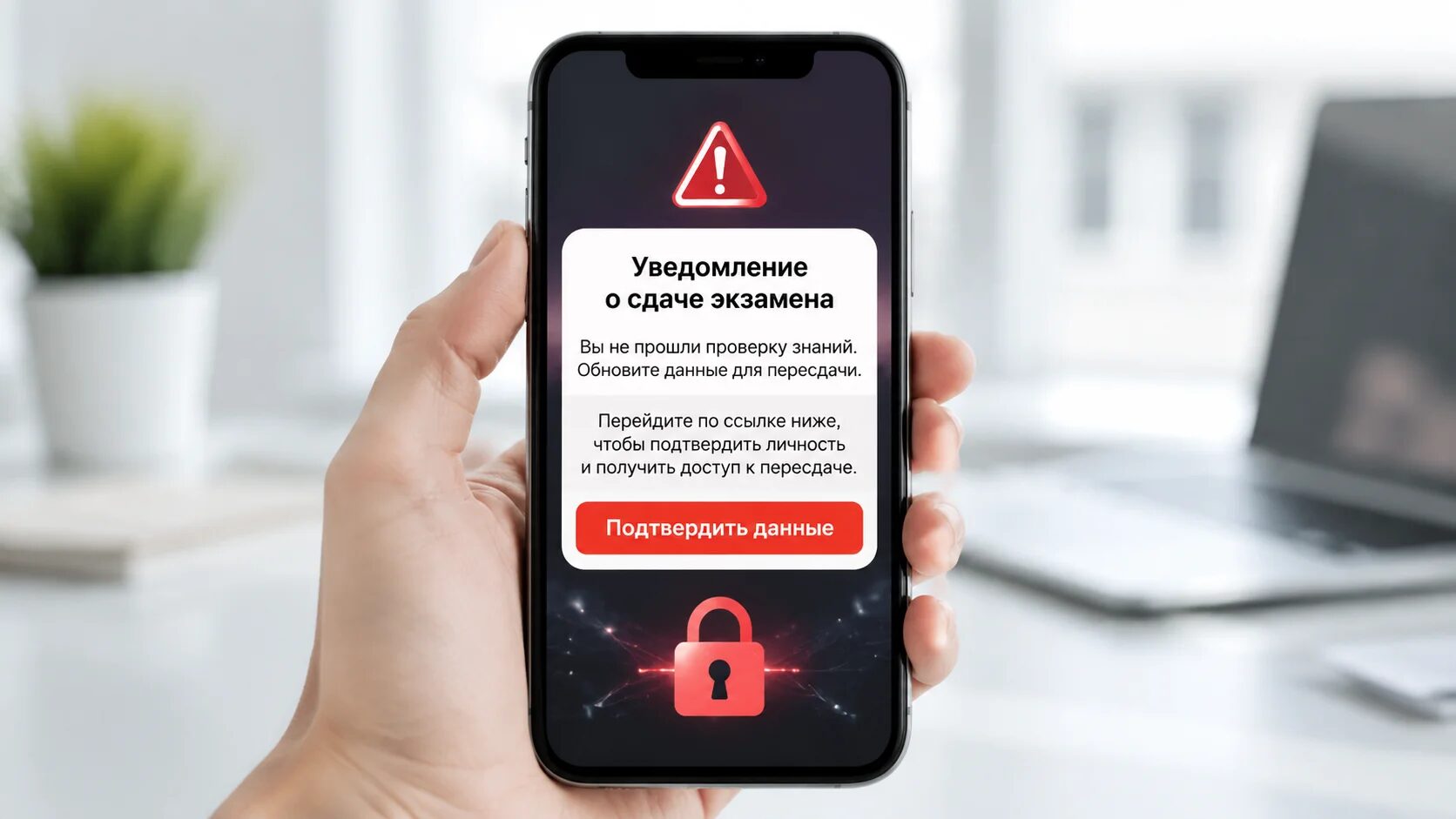 Экран смартфона с предупреждением о мошенничестве на ЕГЭ
