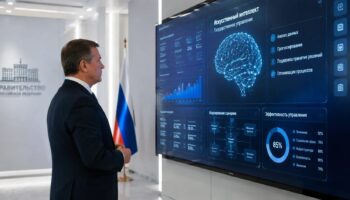 Чиновник у панели с графиками ИИ
