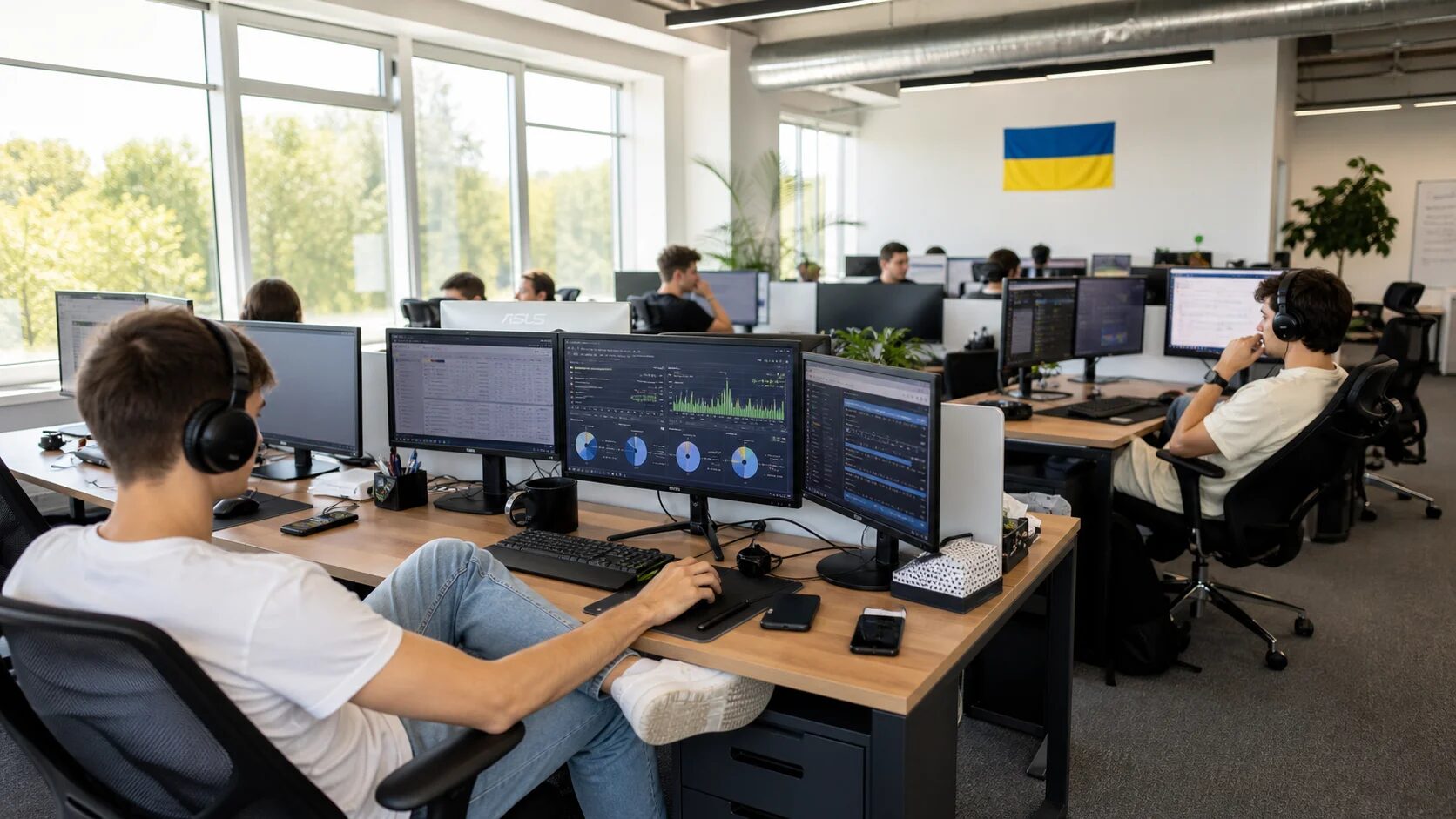 Офис украинского колл-центра с молодежью