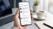 Смартфон с приложением Mail в руке