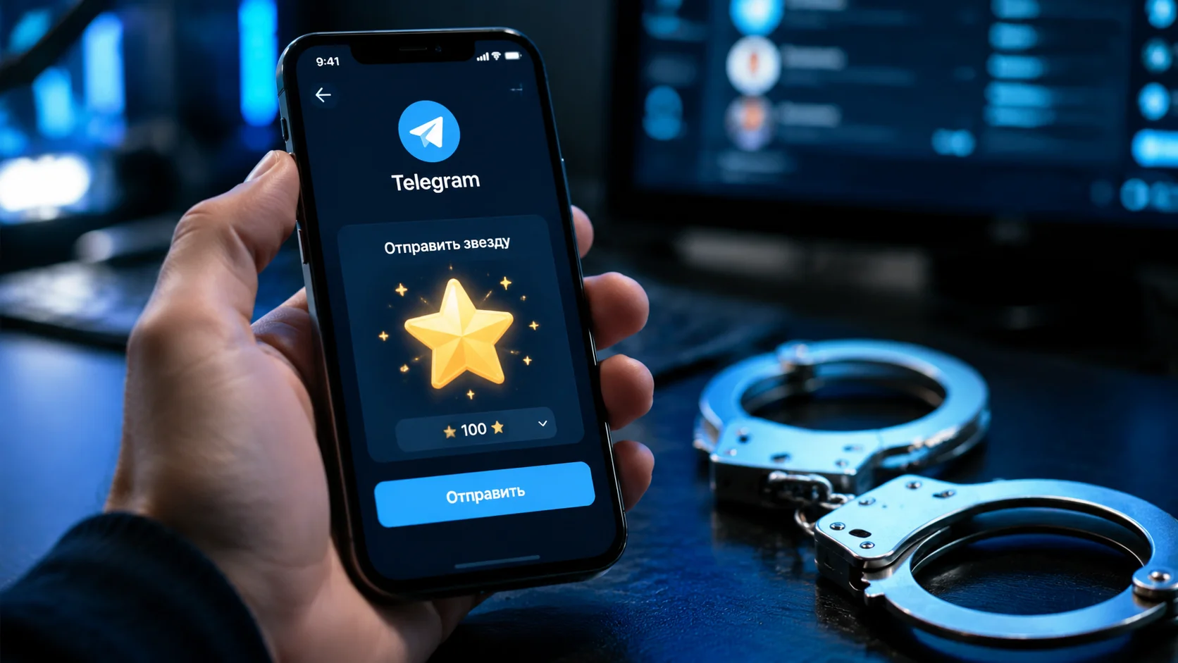 Телефон с Telegram и наручники
