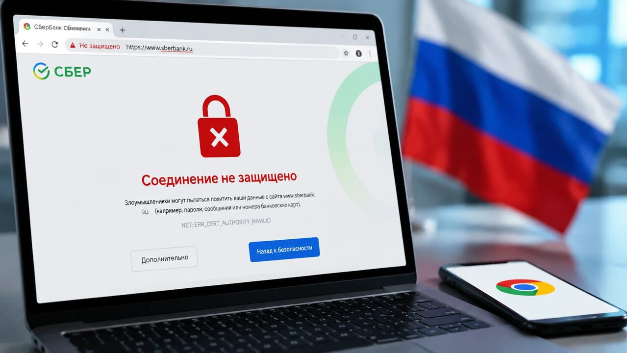 Экран ноутбука с предупреждением Chrome