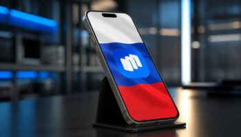 iPhone на фоне российского флага