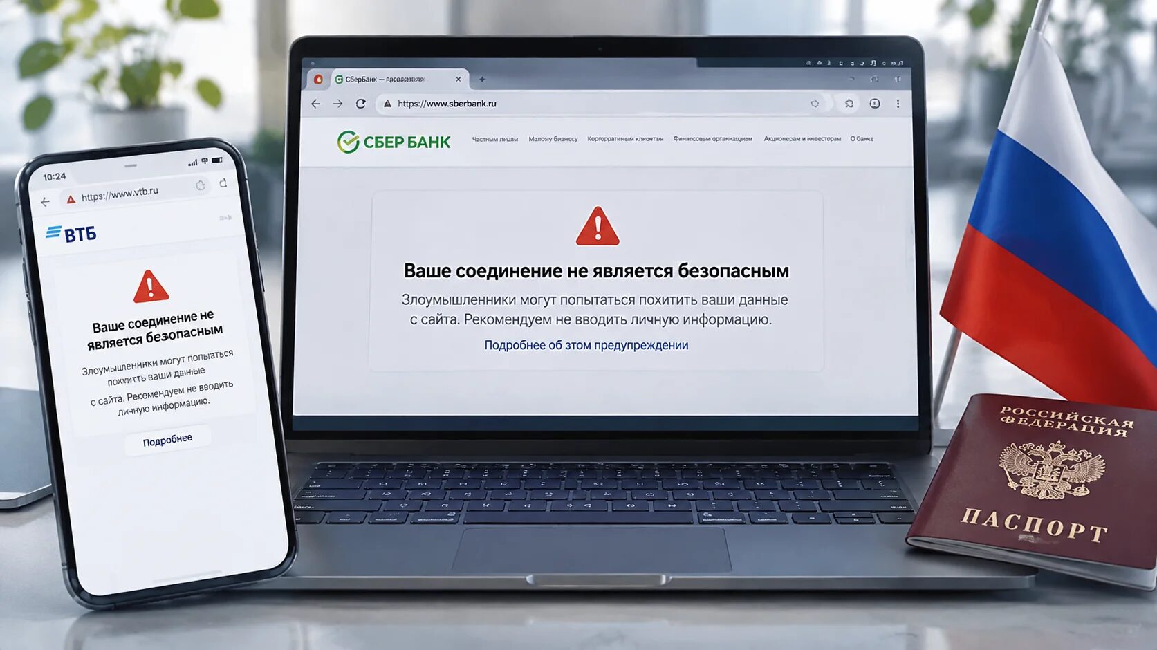 Экран ноутбука с предупреждением Chrome