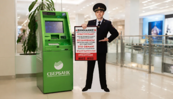 Картонный полицейский у банкомата