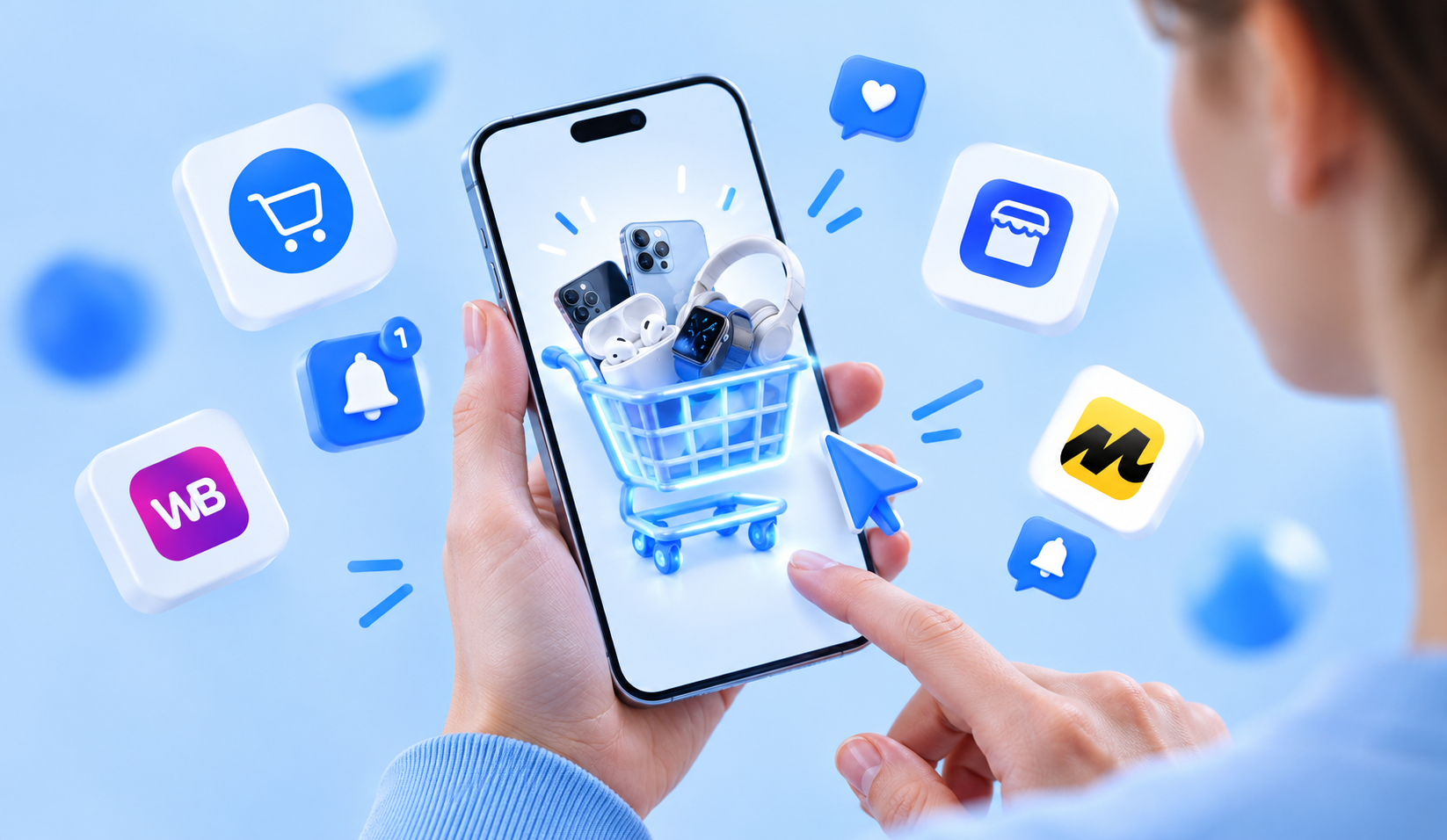 Смартфон с корзиной покупок