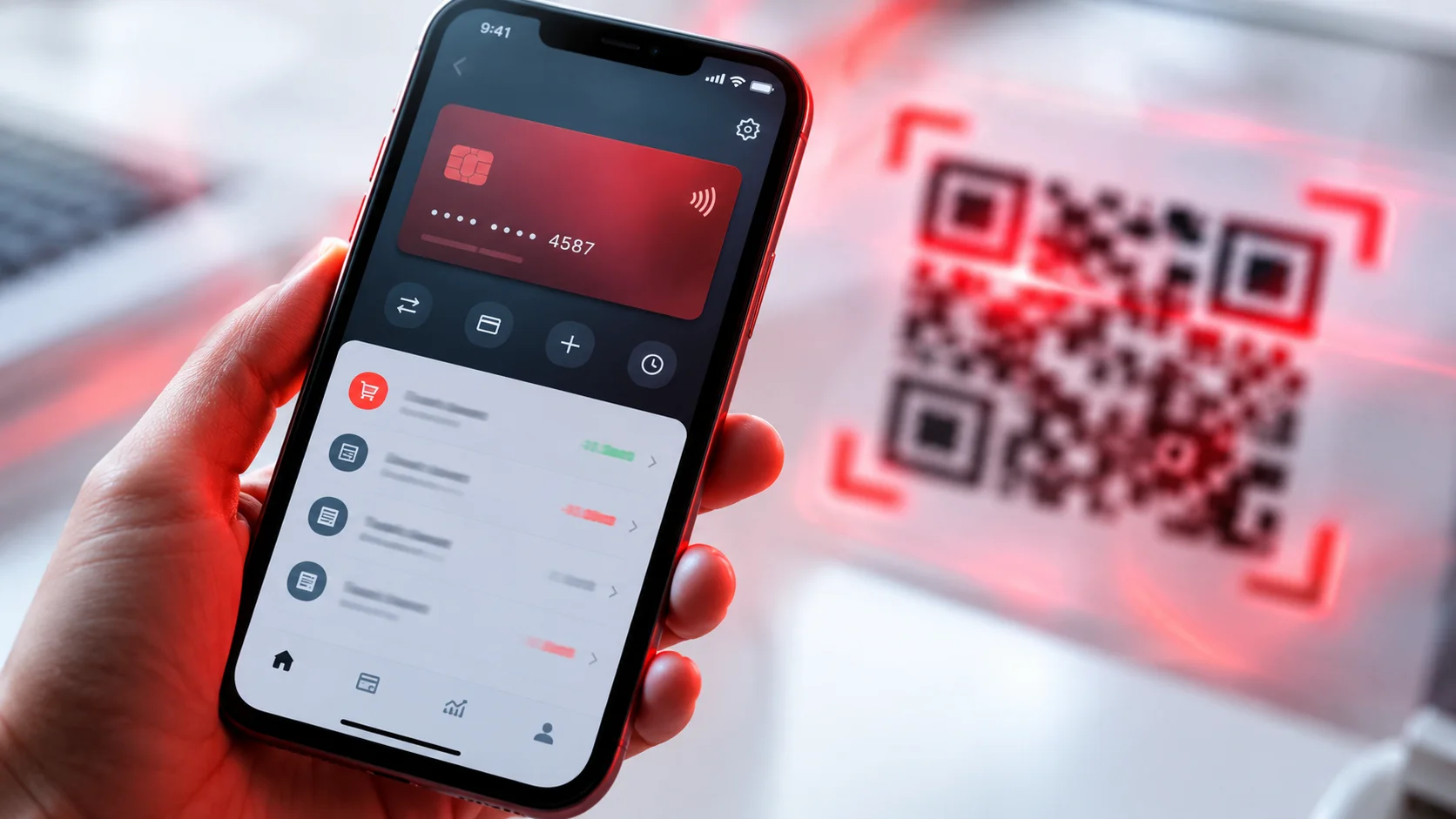 Смартфон и поддельный QR-код