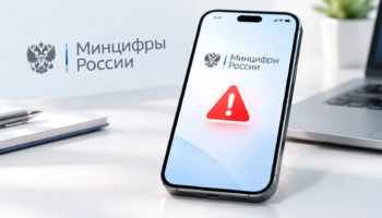 Смартфон Android с предупреждением Минцифры.