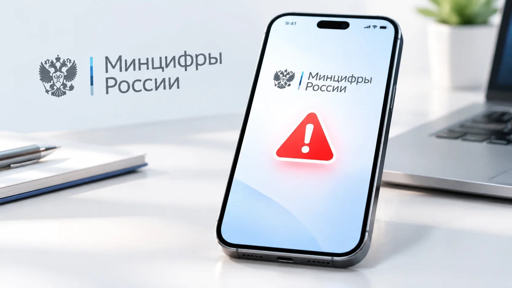 Смартфон Android с предупреждением Минцифры.