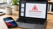 Ноутбук с опасным PDF-файлом на экране