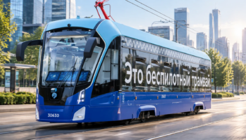 Автономный трамвай в современном городе