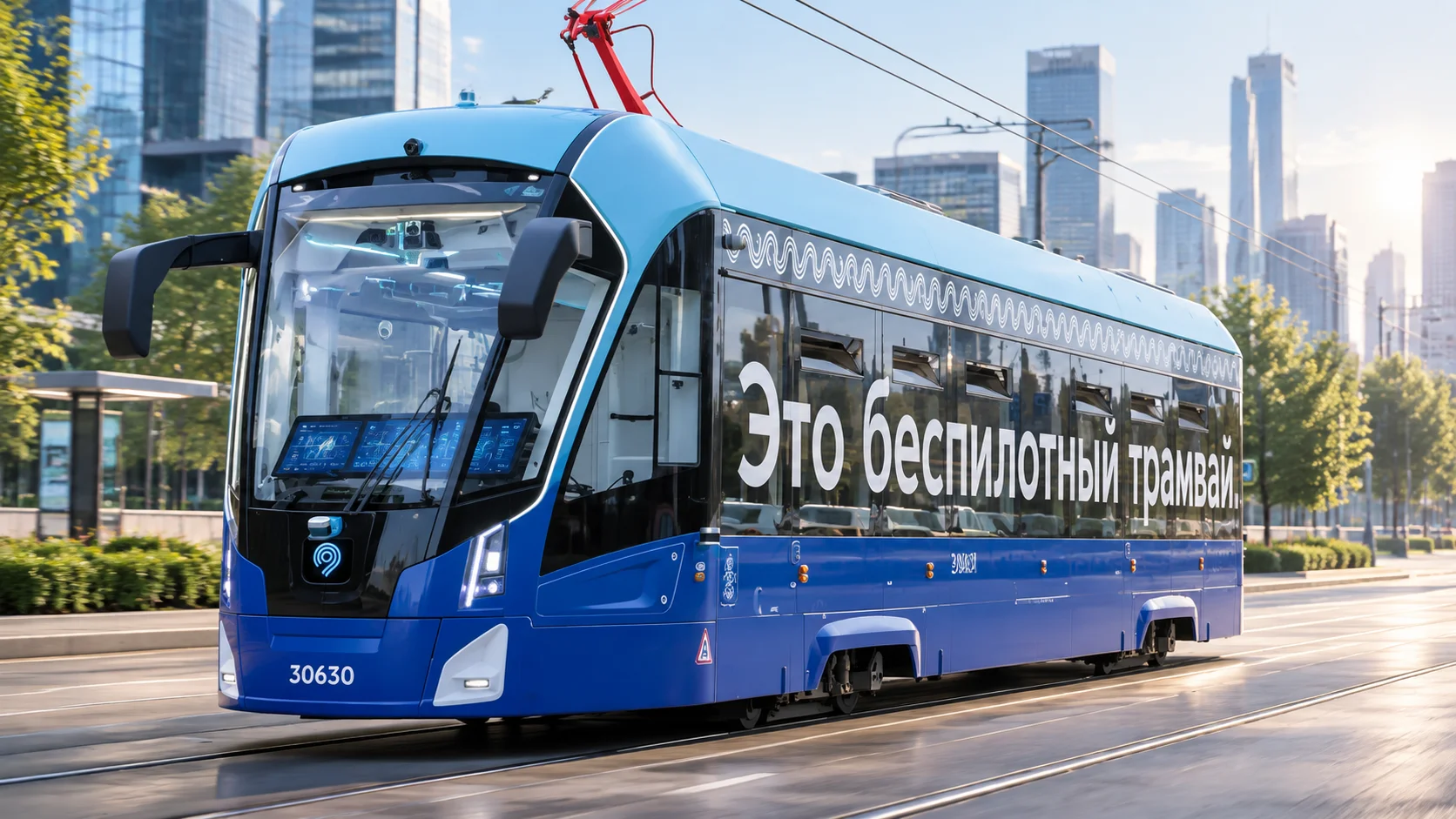 Автономный трамвай в современном городе