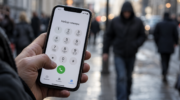 Рука держит смартфон на улице