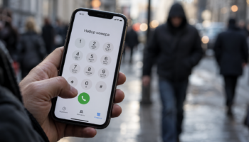 Рука держит смартфон на улице