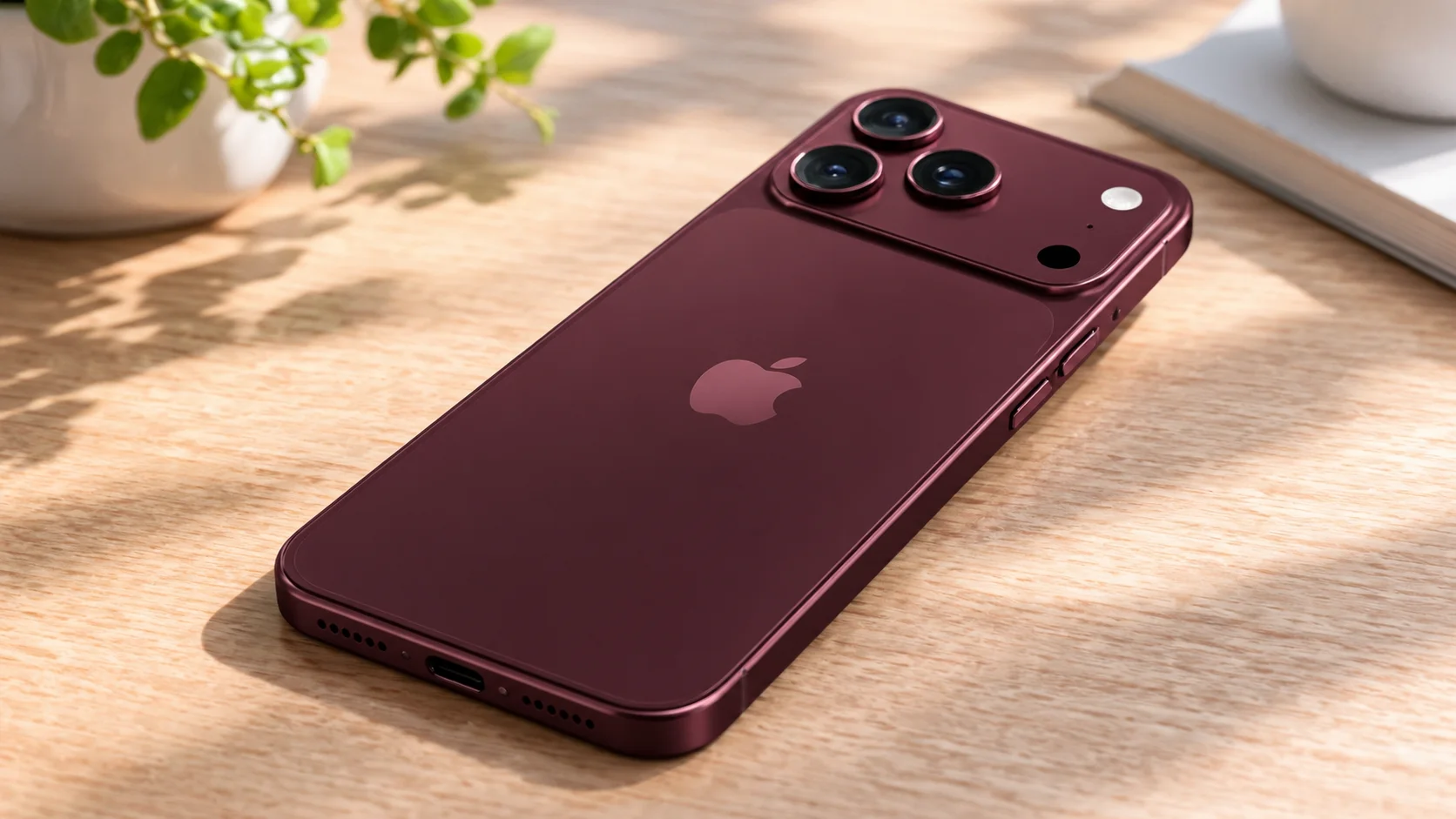 Вишневый iPhone 18 Pro Max на столе