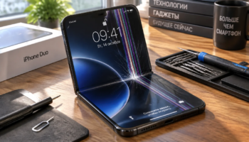 Складной смартфон iPhone Duo с трещиной на экране