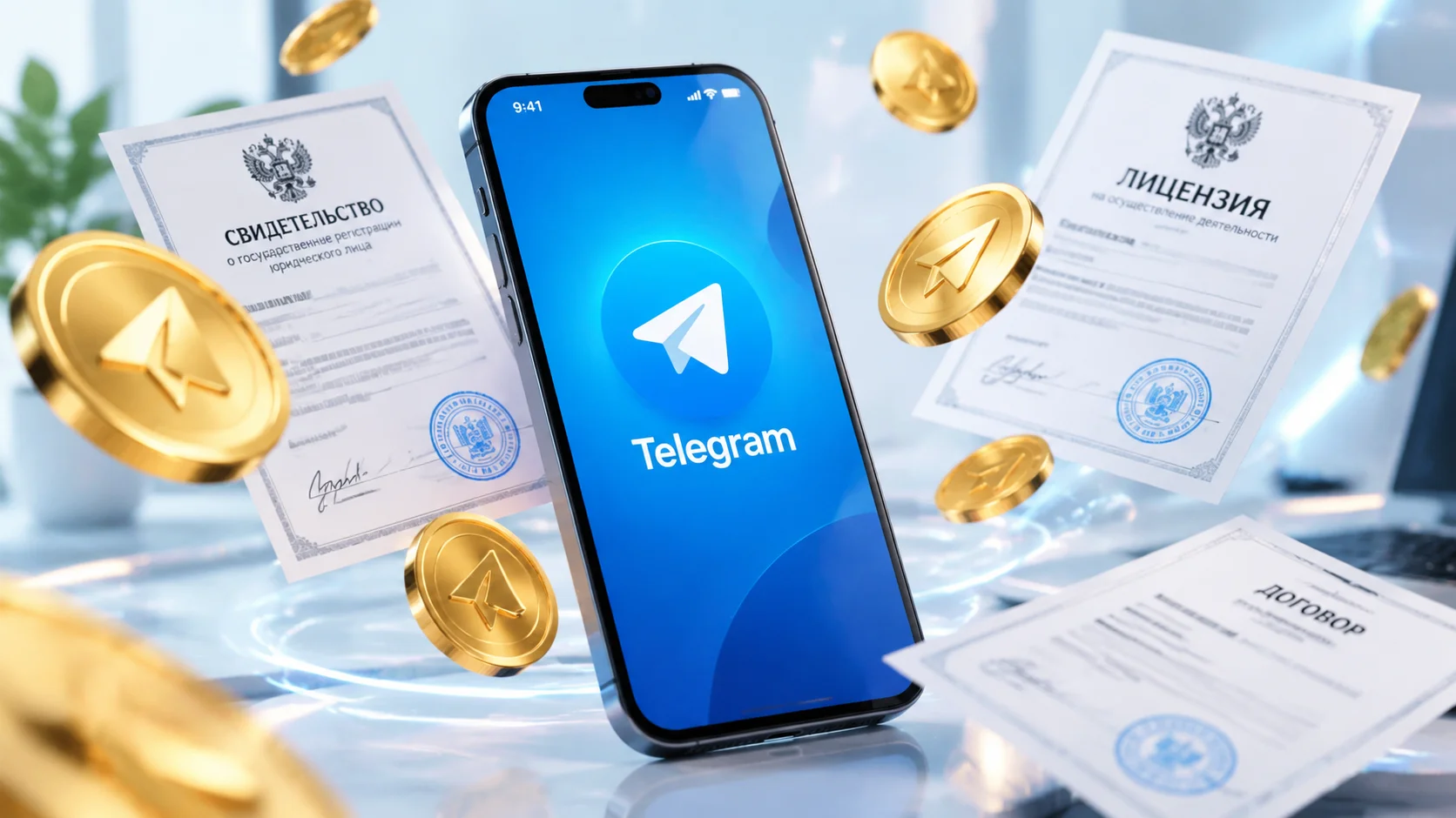 Смартфон с приложением Telegram и штрафами.