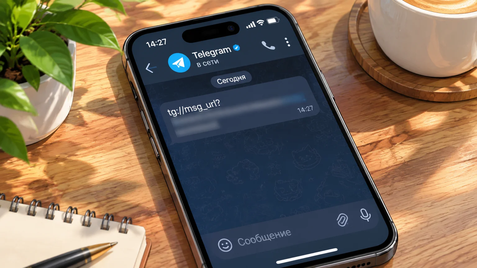 Смартфон c опасной ссылкой в мессенджере Telegram